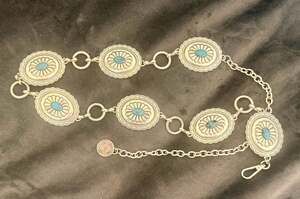 Steve Madden Silver-Tone Western Concho Link Chain Belt FauxTurquoise Suze L